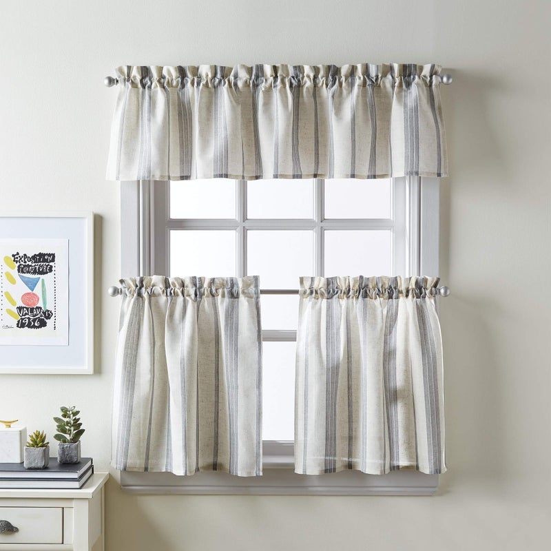 CHF McKenzie Striped Window Kitchen Curtain Valance, Rod Pocket, 58W x 14L inch, Grey - Image 5